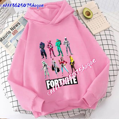 Sweatshirts Fortnite Novos para Criança, Hoodie com Estampado de Personagem de Jogo em Desenho Animado, Tops Casuais de Outono, Roupa de Inverno para Meninos Bebés
