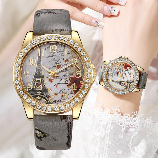 Fashion Flowers Women Watches Ladies Leather Strap Analog Quartz Watch Reloj Mujer Girls Clock Gift