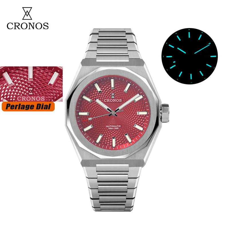 Cronos New Rhombus Perlage 39mm Dial PT5004 Miyota 90S5 See-through Caseback Men Automatic Wristwatches 10ATM Lumious