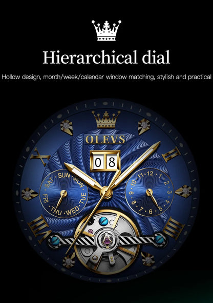 OLEVS 9910 Mens Watch Original Luxury Tourbillon Automatic Mechanical Watche Waterproof Luminous  Day-Date Watch With Box Reloj