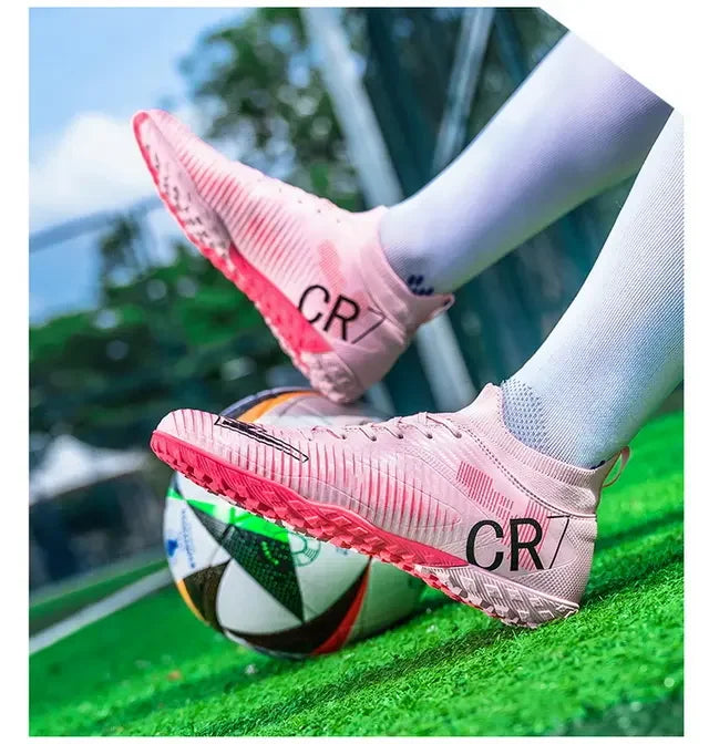 Kids Anti-Collision Toe Football Boots Lace-Up Closure Short Non-Slip Studs Wearproof Breathable Outdoor Grass Game Shoes