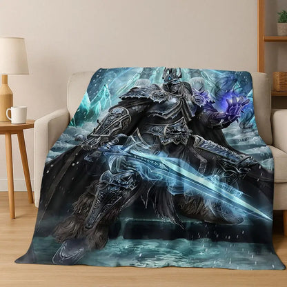 WOW World of Warcraft Arthas Demon Illidan Sylvanas flanellen deken, comfortabele zachte plaid voor thuis, slaapkamer, bed, bankovertrek of cadeau