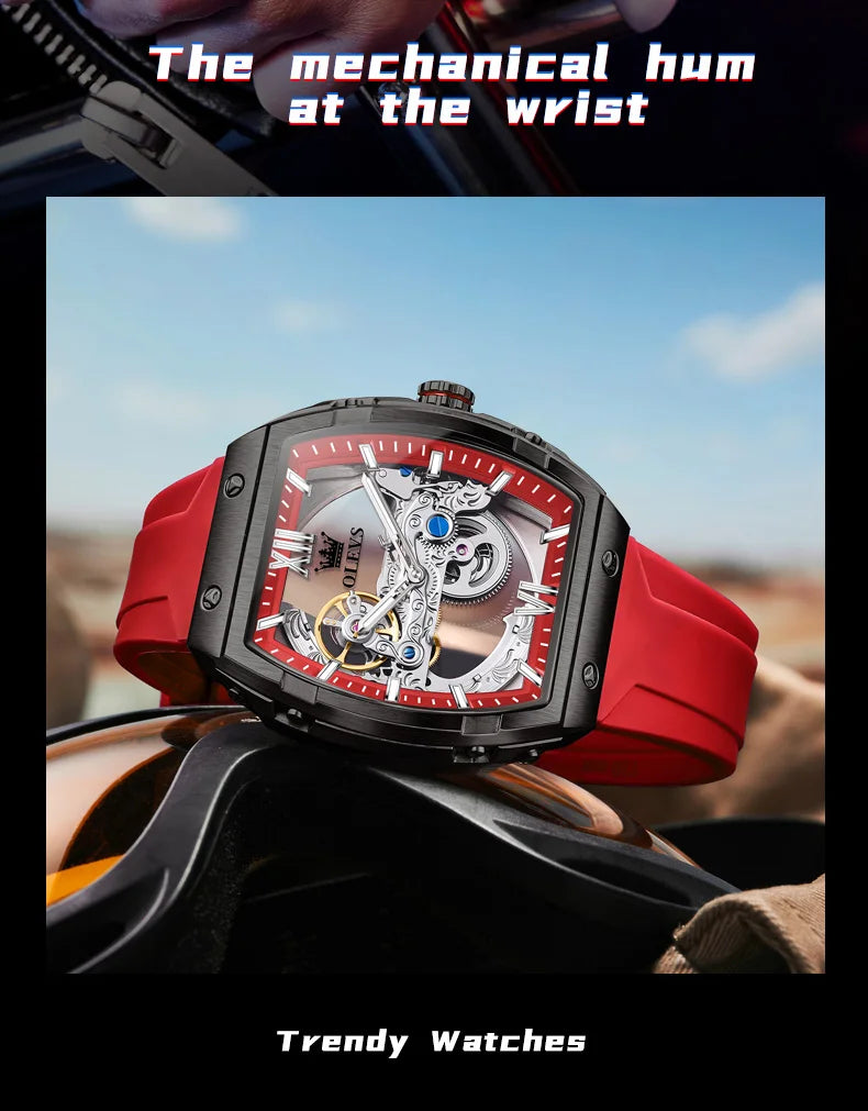 OLEVS 6779 Men's Watch Skeleton Mechanical Watch Fashion Business Sport Waterproof Luminous Silicone Strap Watches For Men