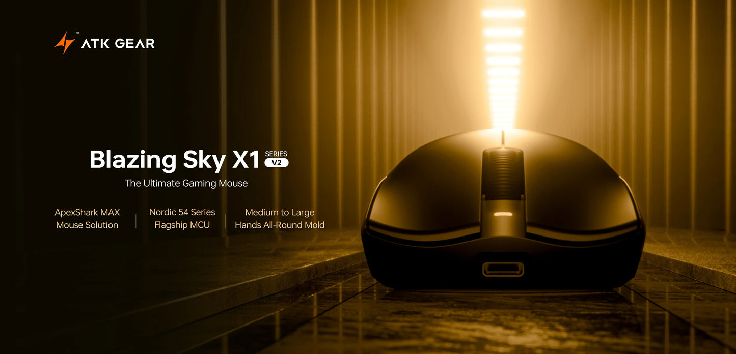 ATK Blazing Sky X1 V2 Series Wireless Mouse Dual Mode Paw 3950 Ultra 8K Return Rate Custom Ergonomics E-Sport Gaming Office Mouse