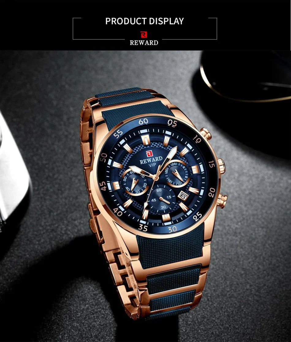 REWARD Men's Watches 81011M Sports Silicone Quartz Men's Watch Waterproof Calendar Chronograph Luminous Watches Men