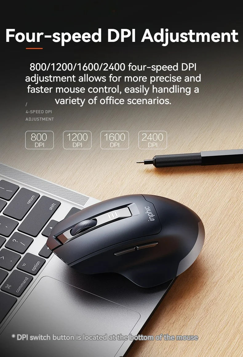 Inphic M9 Kabellose Maus 2.4G USB-Empfänger Wiederaufladbar Type-C Stummschaltungstaste Energieanzeige Ergonomische universelle Office-Maus