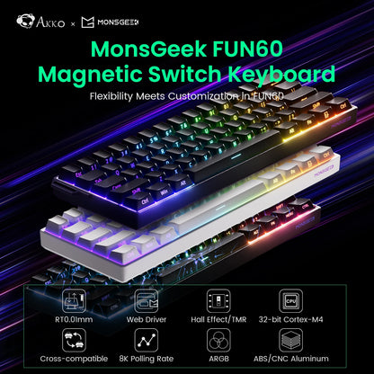 Teclado Mecânico Akko MonsGeek FUN60 com Switch Magnético, 60%, Teclado Gaming, Rapid Trigger 0.01mm, 8K, ARGB, HE/TMR, Teclado Personalizado