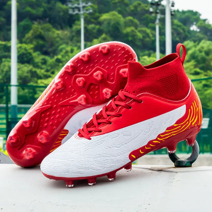 Black Men's Soccer Shoes AG/FG Cleats Training Football Boots High Ankle Sports Shoes for Men Kids Adults Sneakers Sizes 35-45