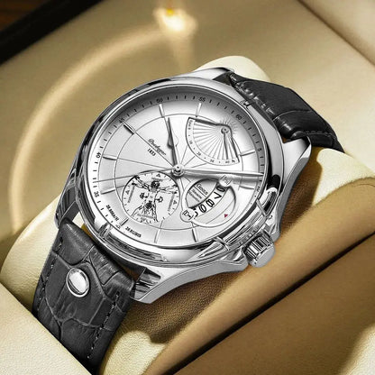 POEDAGAR Quarz-Armbanduhr für Herren – Business-Stil, luxuriös, wasserdicht, beleuchtet, mit Datumsanzeige und Lederarmband – Elegante Herrenuhr