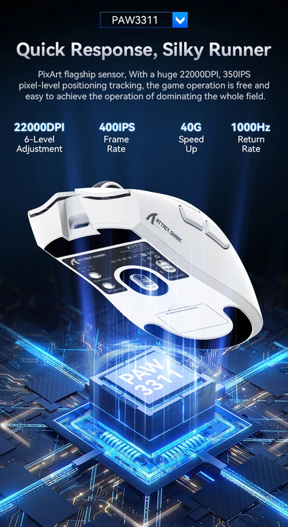 ATTACK SHARK X11 Gaming Mouse and X11 SE Wireless Mouse 22000 DPI, PAW3311 Sensor, BT/2.4G/Wired, 59g Lightweight, 2000W Clicks