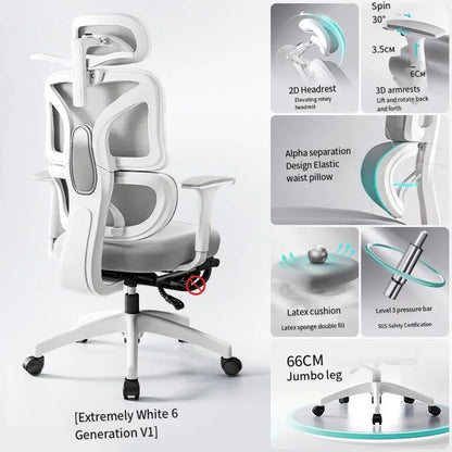 Ergonomic Gaming Chair Office Mesh Chair with 3D Lumbar Support, Adjustable Swivel Desk Chair, E-Sports Racing Chair with Footrest