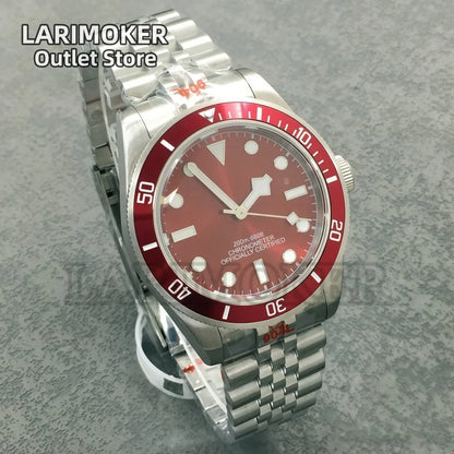 LARIMOKER NH35 39mm Automatic Men's Watch Domed Sapphire Glass 100m Diving Vintage Wine Red Insert Dial Super Luminous Watch