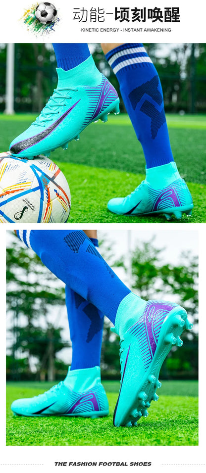 High Top Football Boots Men's Large Size 47 Training Sports AG Long Nail TF Broken Nail Ball Shoes Net Lining Rubber Outsole