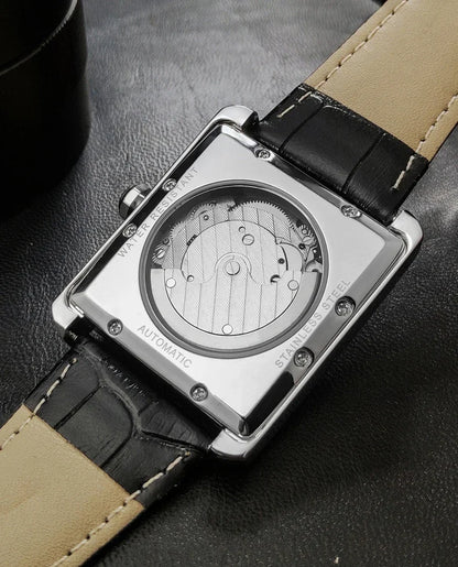 Montre automatique de luxe pour homme – Montre-bracelet mécanique, modèle élégant de grande marque, boîtier carré en acier inoxydable, étanche – CARLTINY