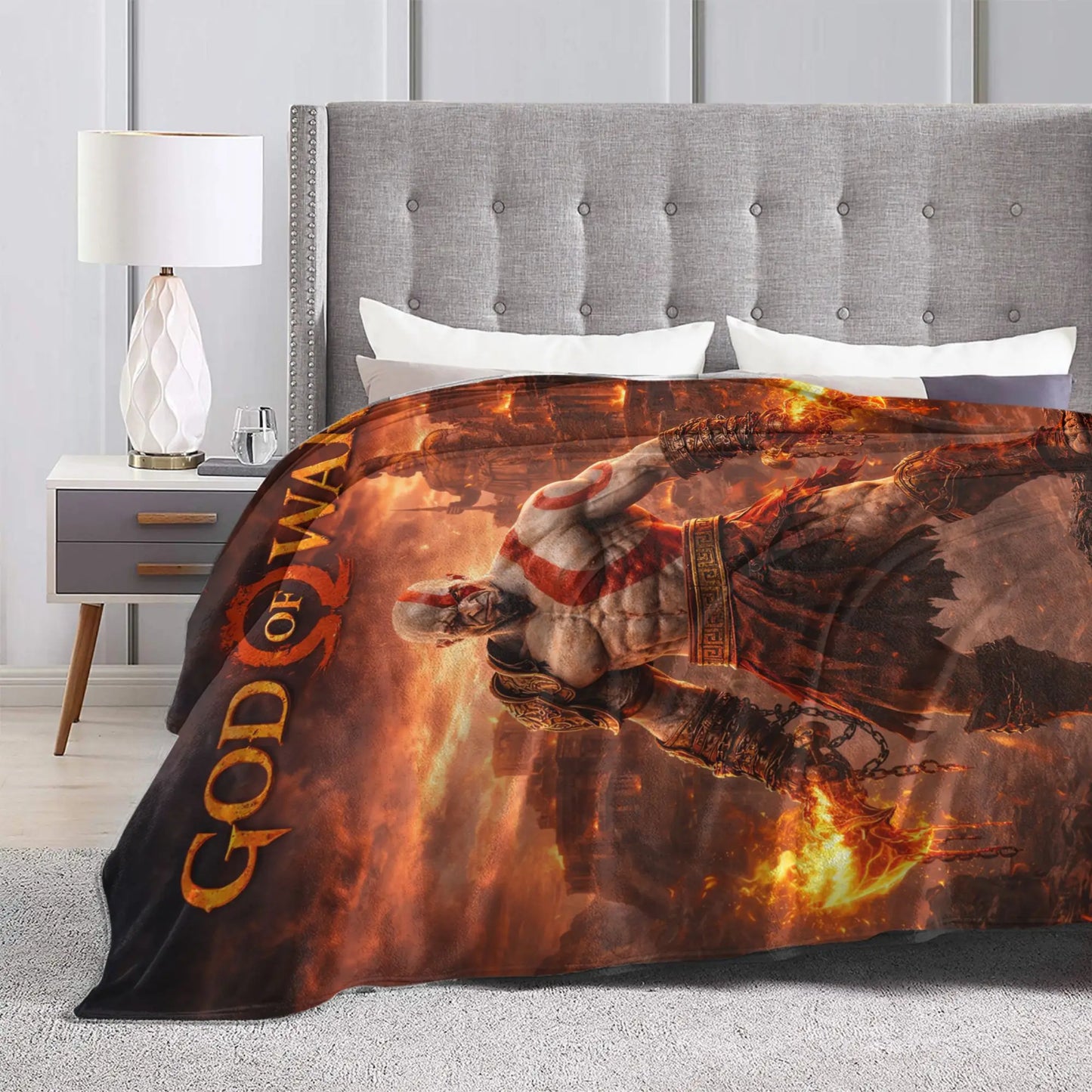 God of War Games Kratos Cartoon  Blanket  Warm Soft Pattern Plush Throw Blanket For Couch Chair Sofa Bed Bedspread Bed Cover