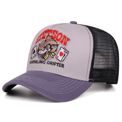 Personalizovaná nová prodyšná síťovaná čepice STETSON s motivem vlčí hlavy, pokerová čepice, outdoorová sportovní čepice s kšiltem proti slunci, streetová hiphopová čepice, unisex