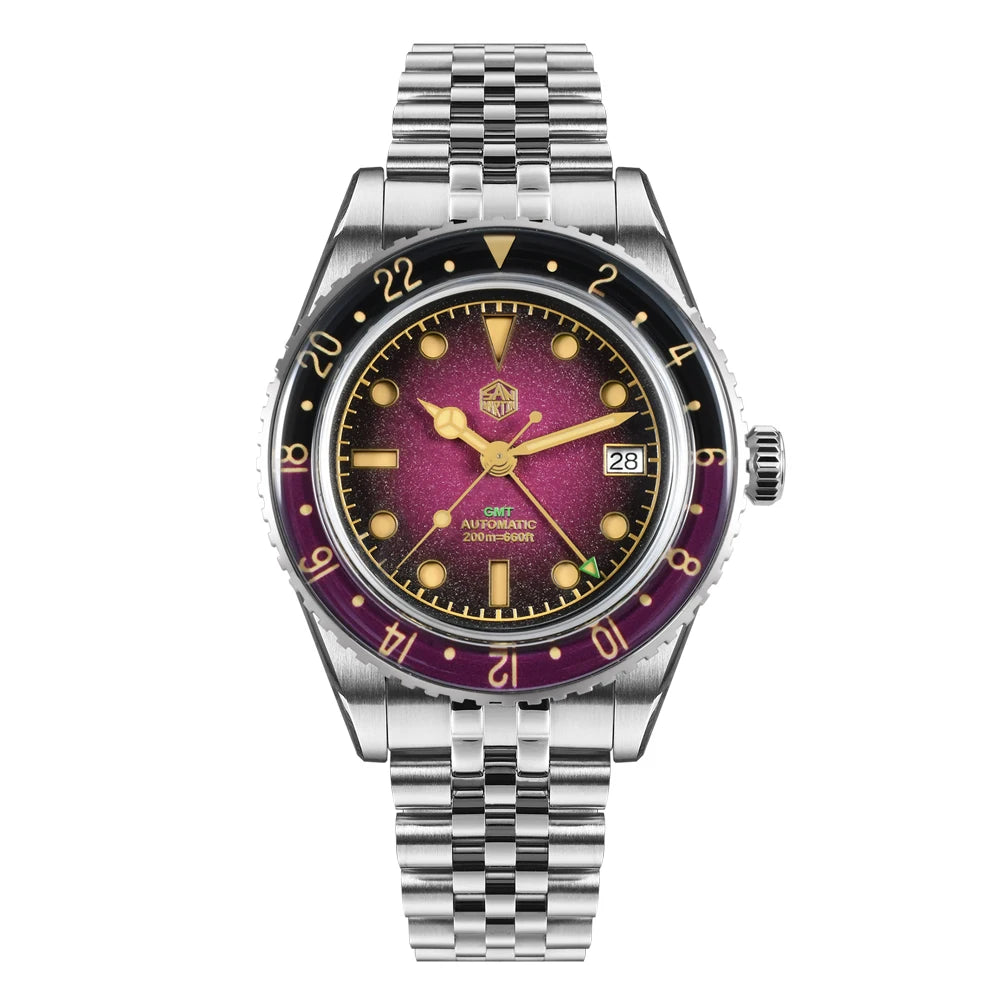 San Martin 2025 Men's Watches, Retro NH34 GMT Sandwich Dial, 40mm Bidirectional Sapphire Bezel, Luxury Sports Watch, 20Bar