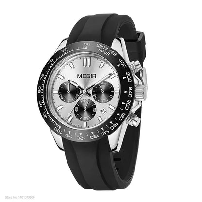 Reloj de hombre MEGIR, marca de lujo, reloj deportivo de cuarzo, correa de acero inoxidable, resistente al agua, cronógrafo, reloj de pulsera