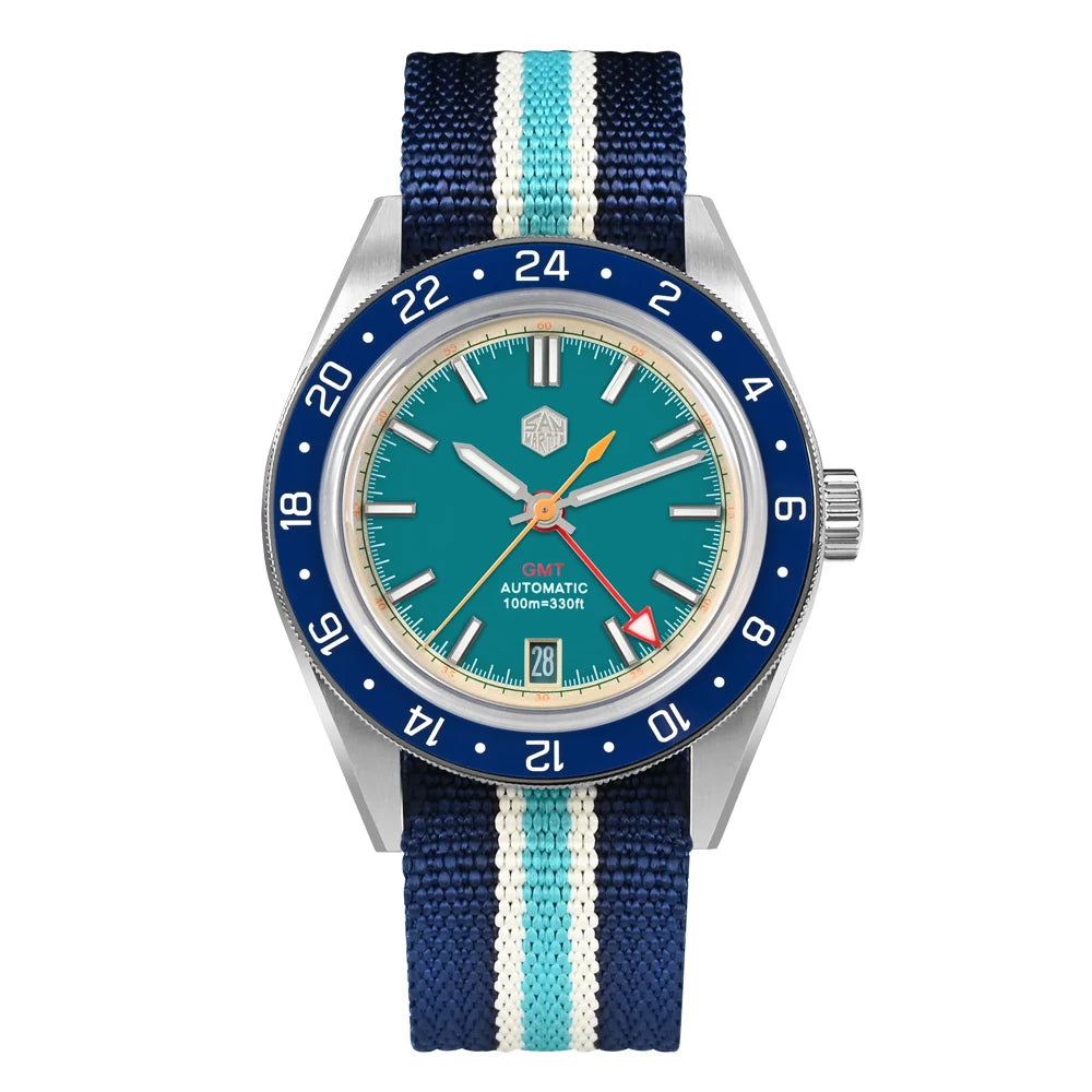 San Martin 39.5mm Limited Edition Full Lume Dial Automatic Men's Watch NH34 GMT 6H Date 10Bar Luxury Watch SN0116W
