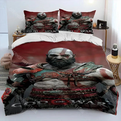 God of War Game Gamers Kratos Comforter Bedding Set,Duvet Cover Bed Set Quilt Cover Pillowcase,king Queen Size Bedding Set Kids