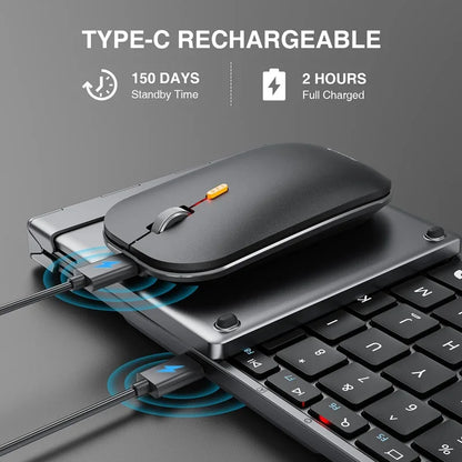 ProtoArc Foldable Keyboard and Mouse, XKM01 Combo for Business Travel 2.4G+Dual Bluetooth Portable  for Laptop iPads Tablets