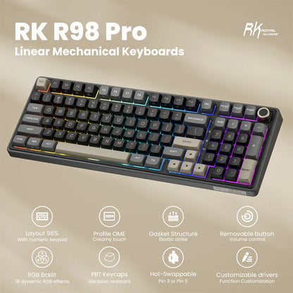Teclado mecánico con cable RK ROYAL KLUDGE R98Pro Gasket, 98 teclas, RGB, hot-swappable, botón desmontable para gamers, keycaps PBT