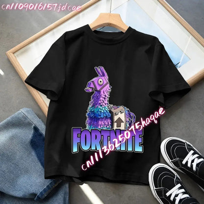 Fortnites Kids Black Cotton T-Shirt Fortress Night Baby Short Sleeve Tees Shirt Cartoon Boy Girl Summer Clothes Kawaii Tops Gift