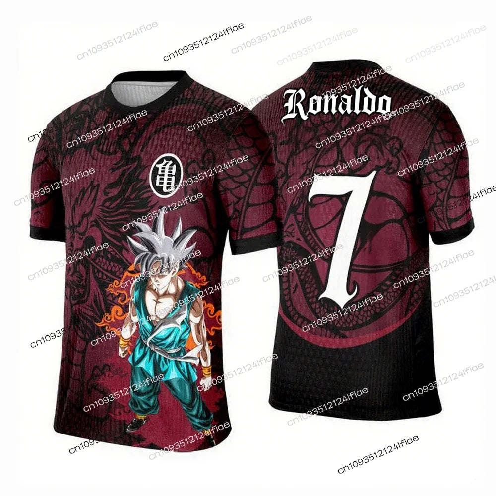 2025 New Arrival Dragon Ball Z Cartoon Kids Short Sleeve Top Super Saiyan Special Production Ronaldo No7 Football Jersey T-shirt