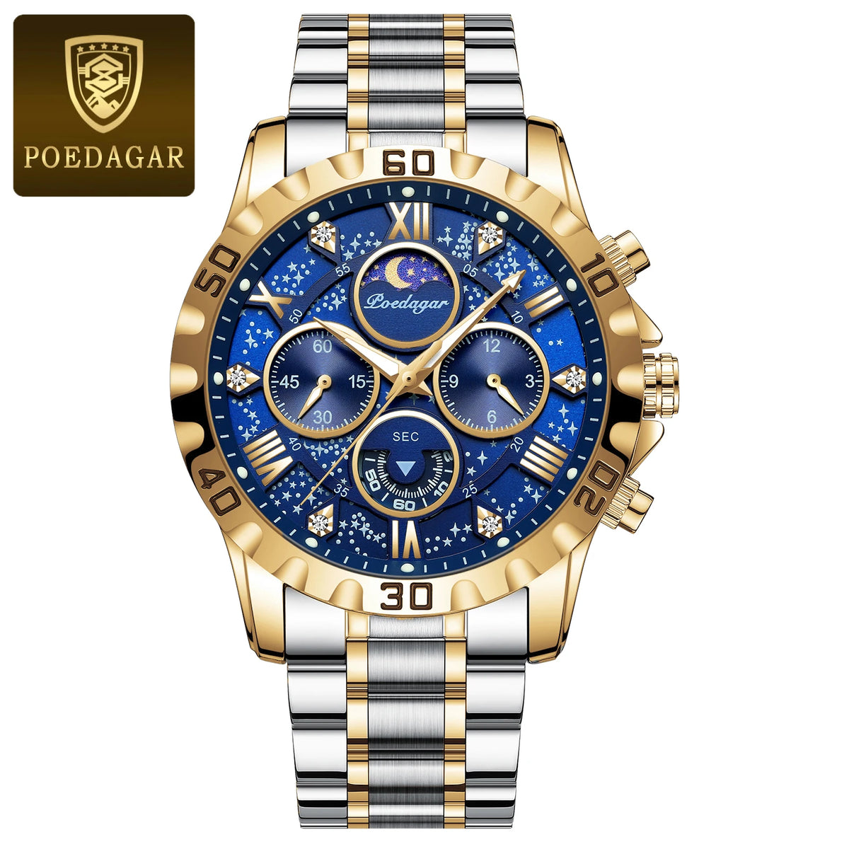 Relógio para homem POEDAGAR – Cronógrafo de luxo, estanque e luminescente, em aço inoxidável, estilo desportivo e militar, com movimento de quartzo