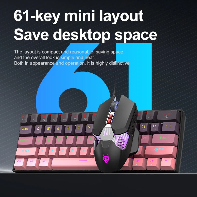 Teclado Mecânico Mini APAYADO K61, Com Fios, 61 Teclas, Phantom RGB, Switch Mecânico Vermelho/Azul Preto/Branco para Gaming, 60% Portátil