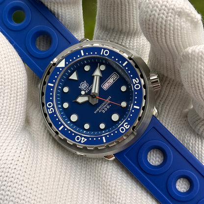 STEELDIVE SD1975W Black Dial Day and Date Function NH36 Automatic Movement 47.5mm Super Luminous 300M Waterproof Tuna Can Watch