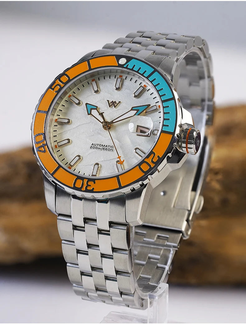 WM Watch Automatic Mechanical Watches NH35 Anti-reflective 200 Water Resistant Sapphire Crystal Welly Merck Watch WM206