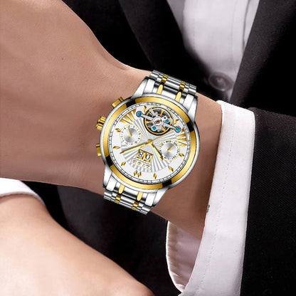 LIGE mekaniske automatiske armbåndsure til mænd – Luksuriøst ur i topklasse med tourbillon, elegant og vandtæt model, ideelt til arbejde eller formelle lejligheder.