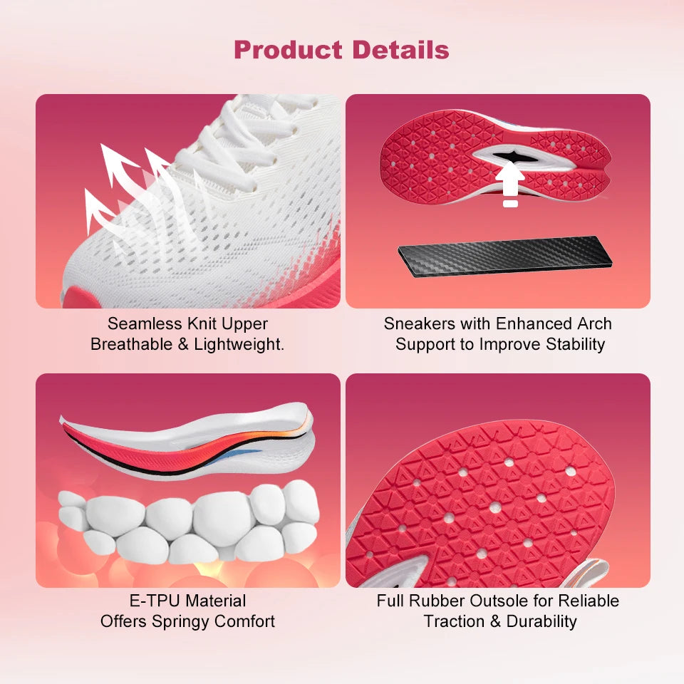 Baasploa Women Professional Running Shoes Outdoor Carbon Plate Non Slip Sports Shoes Female Casual Breathable Jogging Sneakers