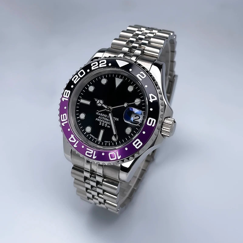 YM Style 40mm Mens Wristwatch, Bidirectional Rotate Bezel, Luminous Dial & Sapphire Crystal, Jubilee Bracelet for NH35 Movement