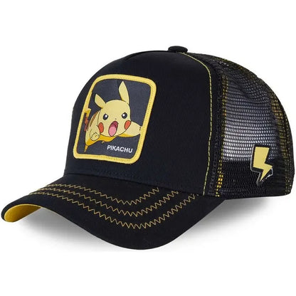 Pokémon-broderet baseballkasket med Pikachu, Gengar, Snorlax og Psyduck – anime-inspireret, justerbar, åndbar mesh-kasket – cosplay-gave