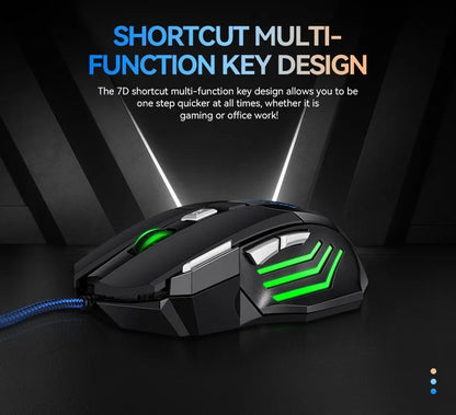 1 rato gaming USB Hyperspeed novo para PC, retroiluminado RGB, rato gaming ergonómico 7D para esports, com fios, para portátil e PC gamer