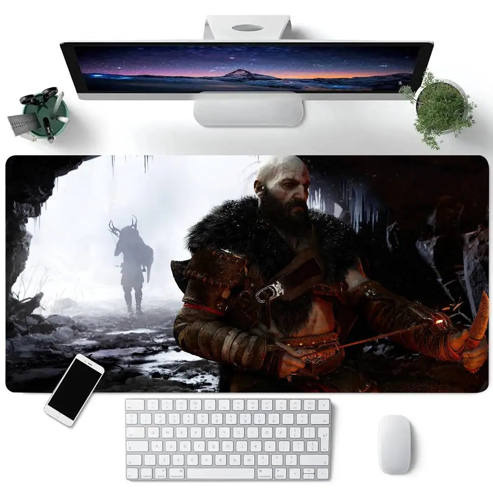Game God Of War Kratos Mousepad Large Keyboard Desk Mat Gaming Mouse Pad LockEdge Non-slip Mat