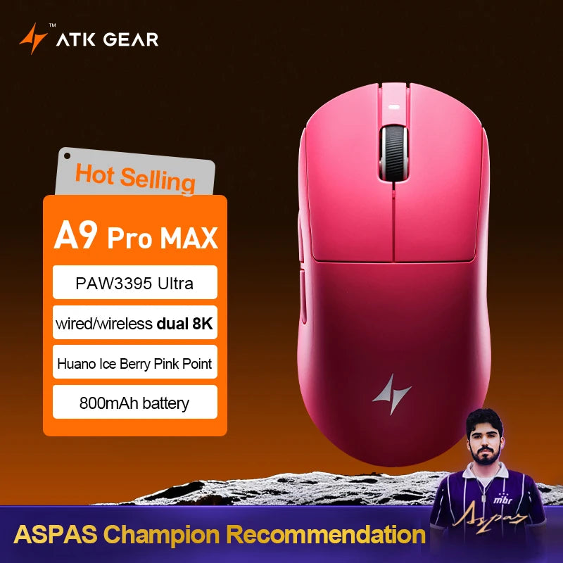 ATK Dragonfly A9 Ultra Wireless E-sports Gaming Mouse Ultra-lightweight Tri-mode Dual 8K Ergonomic Mice A9 Plus PAW3395/3950