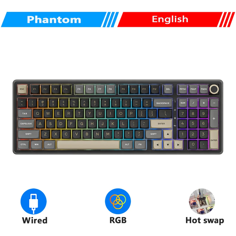 Teclado mecánico con cable RK ROYAL KLUDGE R98Pro Gasket, 98 teclas, RGB, hot-swappable, botón desmontable para gamers, keycaps PBT