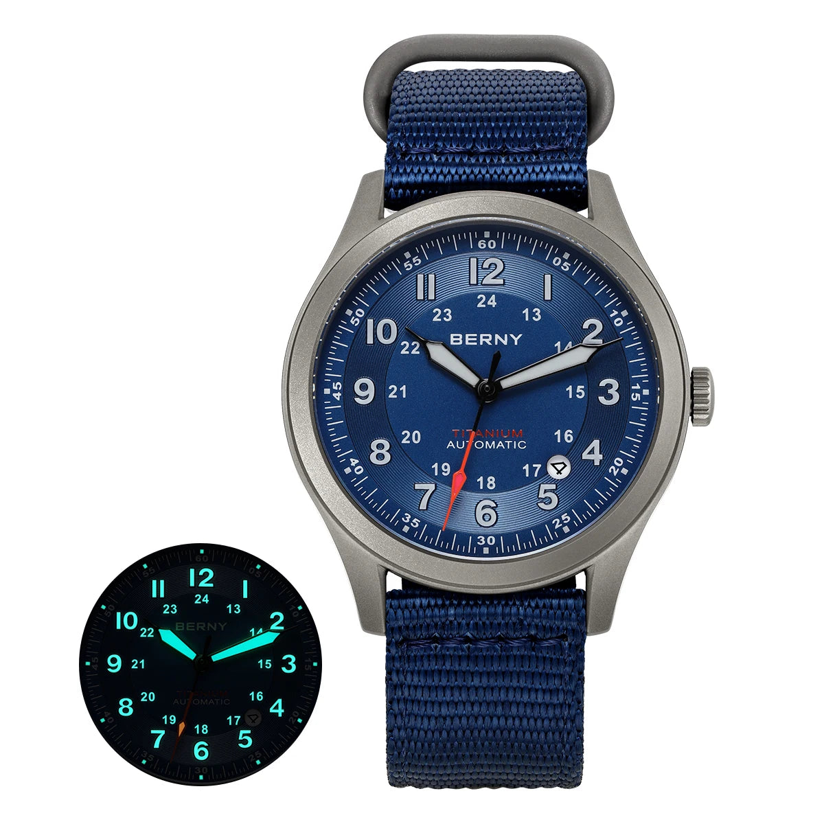BERNY Automatic Full Titanium Watches for Men Sapphire Super Luminous Mechanical Field Watch Date 10ATM Sports Easy Read