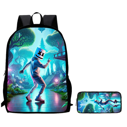 2Pcs Fortnite Kids Backpack Set Pencil Case Lightweight Durable School Bag for Boys Girls 6-9 Years Old Daily School Supplies