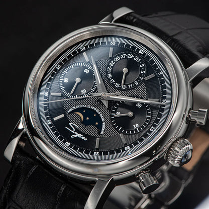 Sugess Men Watch ST1908 Swanneck Movement Mechanical Chronograph Wristwatch Genuine Moonphase Calendar Vintage Leather NEW 2023