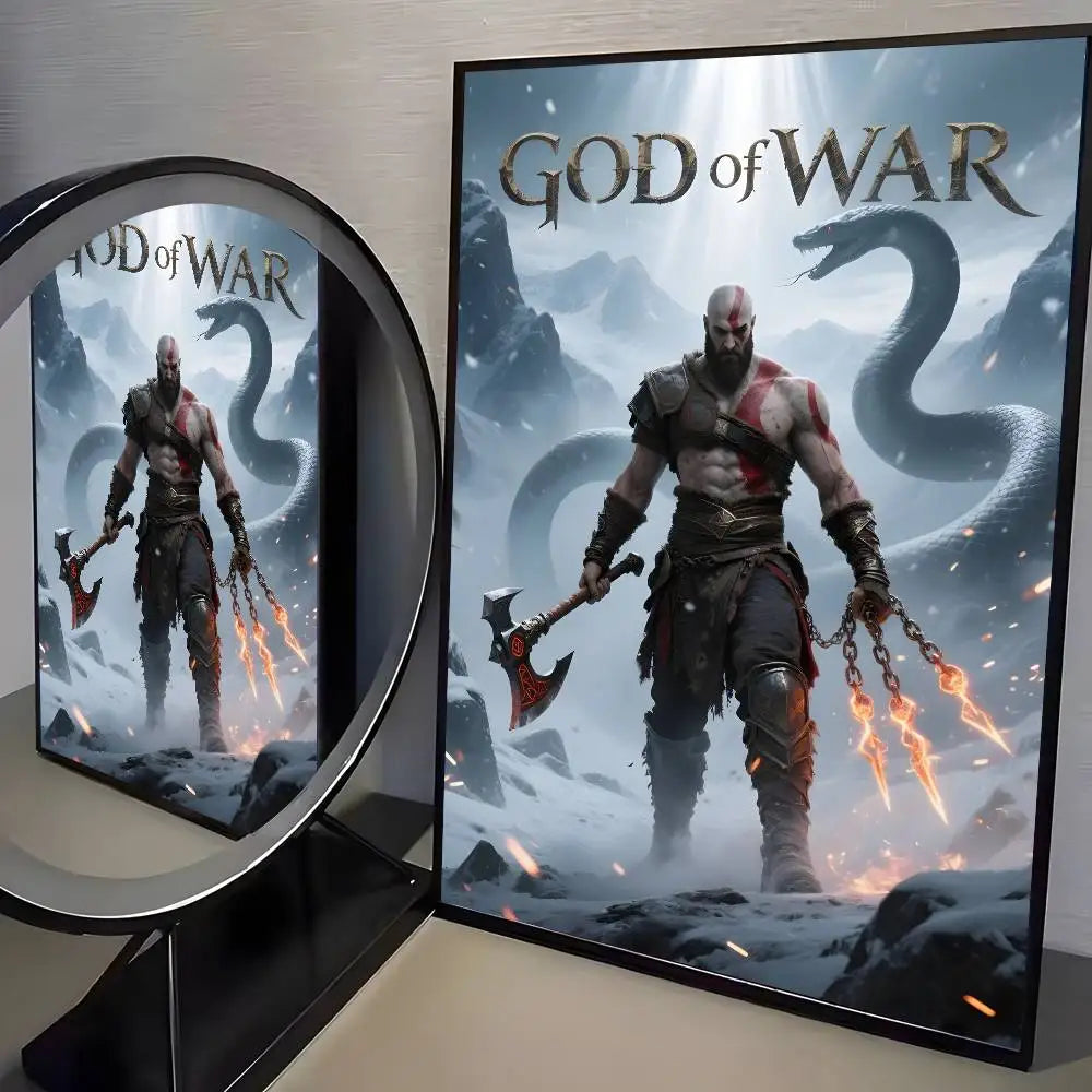 Classic pop God of War Ragnarok poster art HD canvas advanced aesthetic Printing Paper Wall Art for Living Room Home Decor