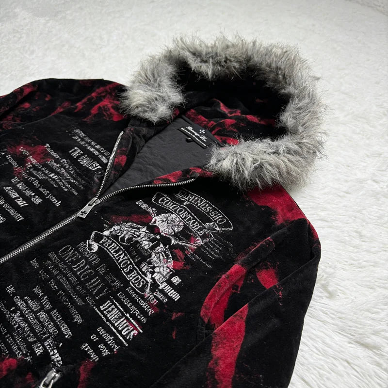 2026 New American Fashion Trend Goth Printed Zipper Hoodie Women Street Hip Hop Punk Rock Sweatshirt Unisex Casual Loose Hoodie
