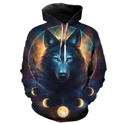 Felpa con cappuccio da uomo Lover Wolf, novità moda autunno 2023, motivo 3D, vestibilità morbida, stile streetwear divertente di marca