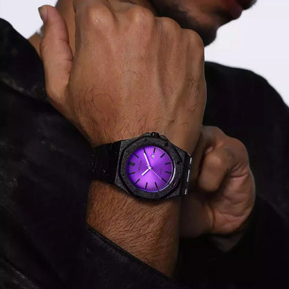 Octagon Wristwatch Glitter Textured Case Purple Dial Date Display Quartz Watch Unisex Stylish Trendy Casual Fashion Watch