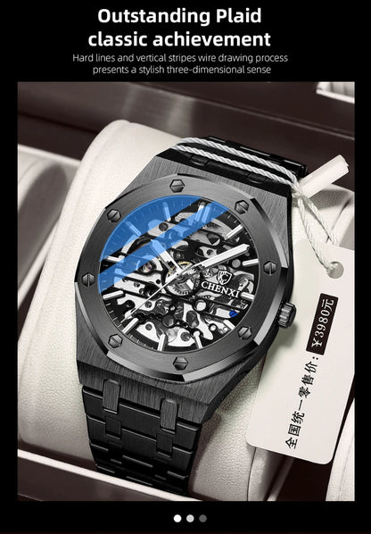 CHENXI Automatic Mens Watches Waterproof Business Stainless Steel Sport Mens Watches Top Brand Mechanical Tourbillon Wrist Watch