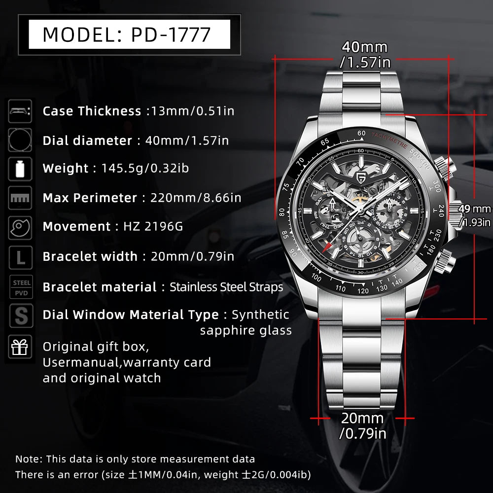 PAGANI DESIGN Orologio meccanico automatico da uomo in acciaio inossidabile, impermeabile 10Bar, sportivo, di lusso casual per uomo