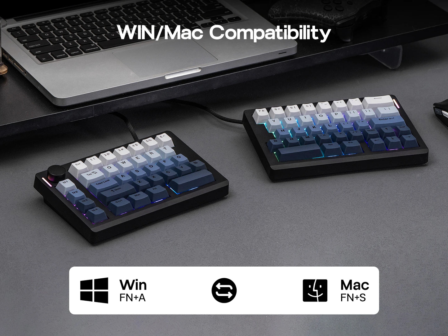 Teclado mecánico inalámbrico EPOMAKER Split70 QMK/VIA 70% con diseño dividido, conexión cableada/BT/2.4Ghz y perilla programable, modificador Mac